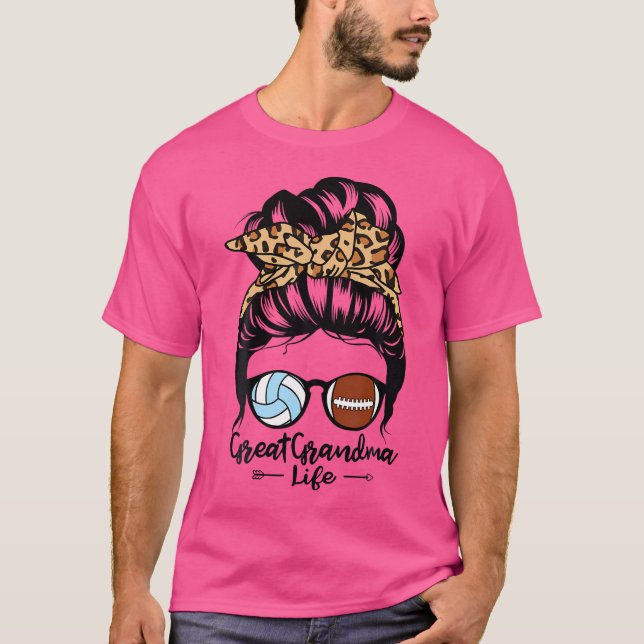 Great Oma Life Messy Bun Hair Funny Football V T-Shirt (Vorderseite)