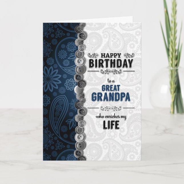 Great Opa Birthday Blue Paisley Karte (Vorderseite)