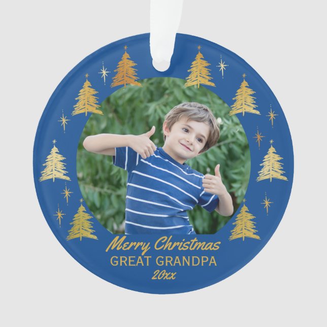 Great Opa Blue and Gold Christmas Trees Foto Ornament (Vorderseite)