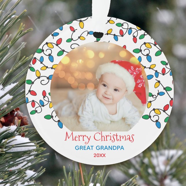 Great Opa Christmas Lights Foto Ornament (With your great grandpa a merry christmas with a photo ornament keepsake)