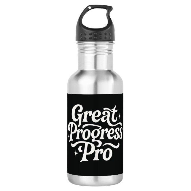 Great Progress Pro" Motivational Water Bottle  Edelstahlflasche (Vorderseite)