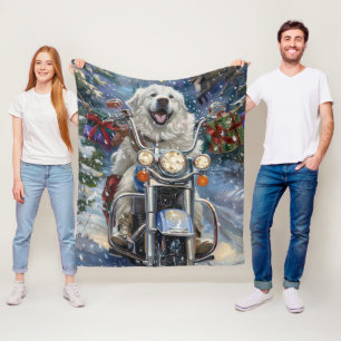 Great Pyrenäen Dog Riding Motorrad Weihnachten Fleecedecke