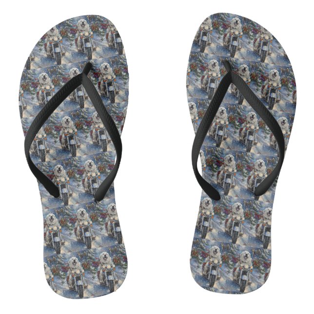 Great Pyrenäen Dog Riding Motorrad Weihnachten Flip Flops (Fußbett)