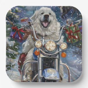 Great Pyrenäen Dog Riding Motorrad Weihnachten Pappteller