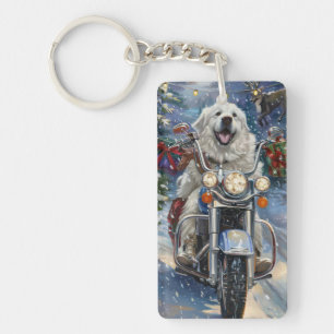 Great Pyrenäen Dog Riding Motorrad Weihnachten Schlüsselanhänger