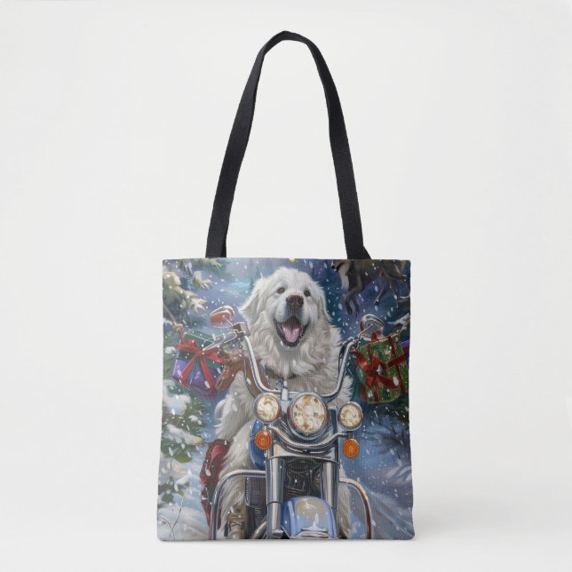 Great Pyrenäen Dog Riding Motorrad Weihnachten Tasche (Vorderseite)