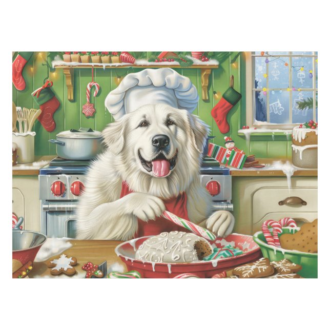 Great Pyrenäen Holiday Baker: Feierliche Weihnacht Tischdecke (Vorderseite (Horizontal))