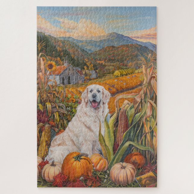 Great Pyrenäen Hund Herbst Ernte Erntedank (Vertikal)