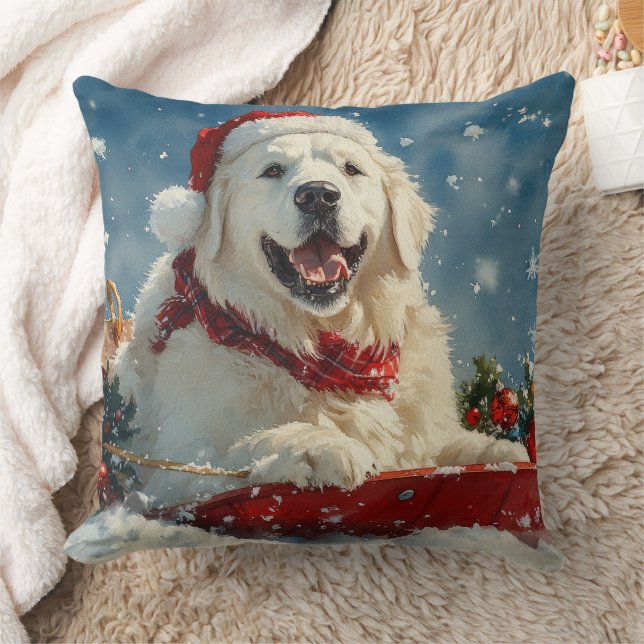 Great Pyrenäen Hund in Sledge Let it Snow Weihnach Kissen (Decke)