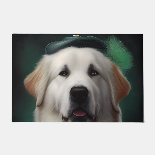 Great Pyrenäen Hund in St. Patrick's Day Dress Fußmatte (Vorderseite)