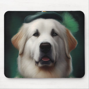 Great Pyrenäen Hund in St. Patrick's Day Dress Mousepad