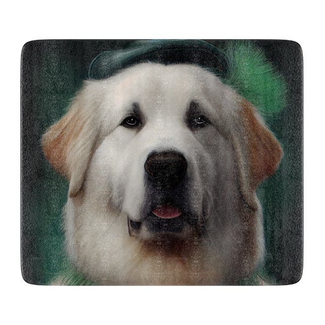 Great Pyrenäen Hund in St. Patrick's Day Dress Schneidebrett (Vorderseite)