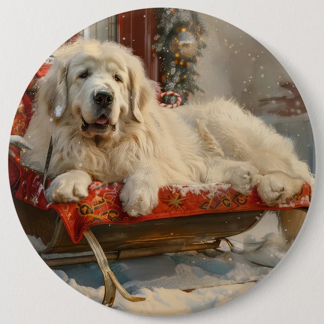 Great Pyrenäen Hund Weihnachten Feierliche Button (Vorderseite)