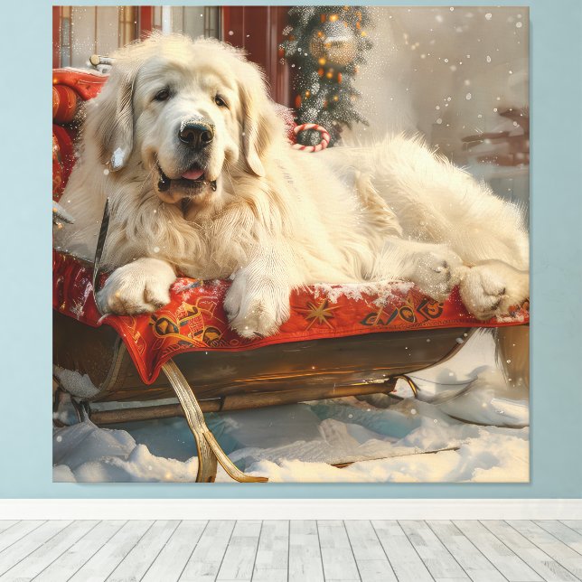 Great Pyrenäen Hund Weihnachten Feierliche Leinwanddruck (Insitu (Holzboden))