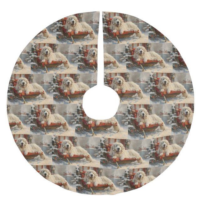 Great Pyrenäen Hund Weihnachten Feierliche Polyester Weihnachtsbaumdecke (Vorderseite)