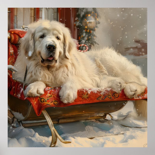 Great Pyrenäen Hund Weihnachten Feierliche Poster (Vorne)