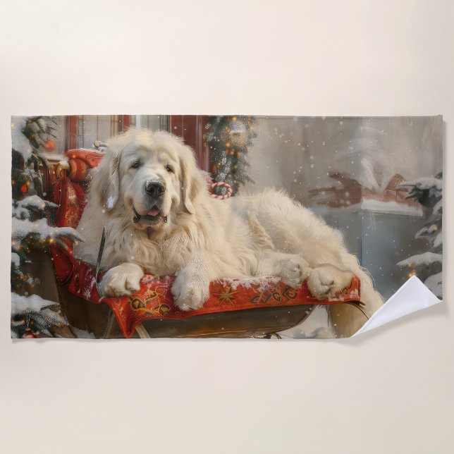 Great Pyrenäen Hund Weihnachten Feierliche Strandtuch (Vorderseite)
