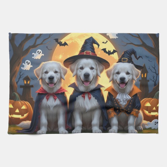 Great Pyrenäen Hunde Pumpkin Halloween Funny Geschirrtuch (Horizontal)