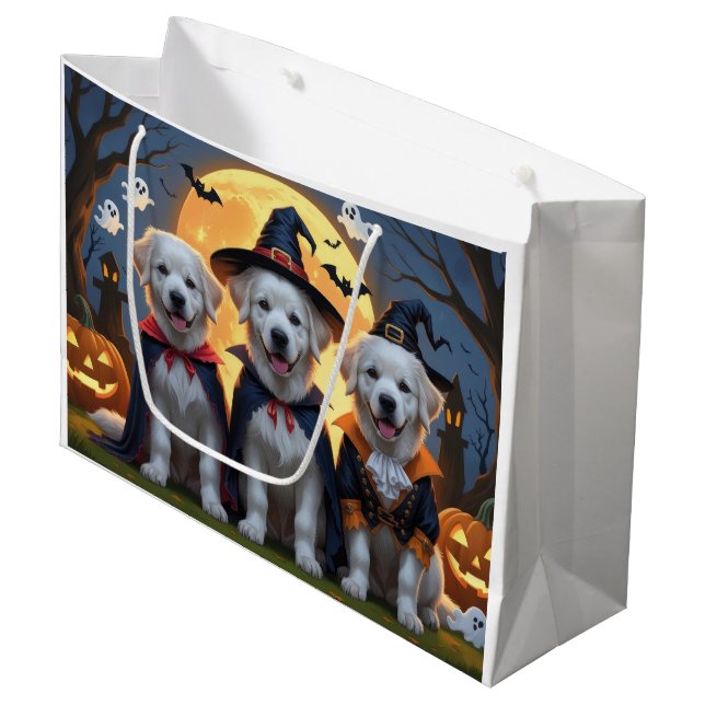 Great Pyrenäen Hunde Pumpkin Halloween Funny Große Geschenktüte (Vorderseite Schrägansicht)