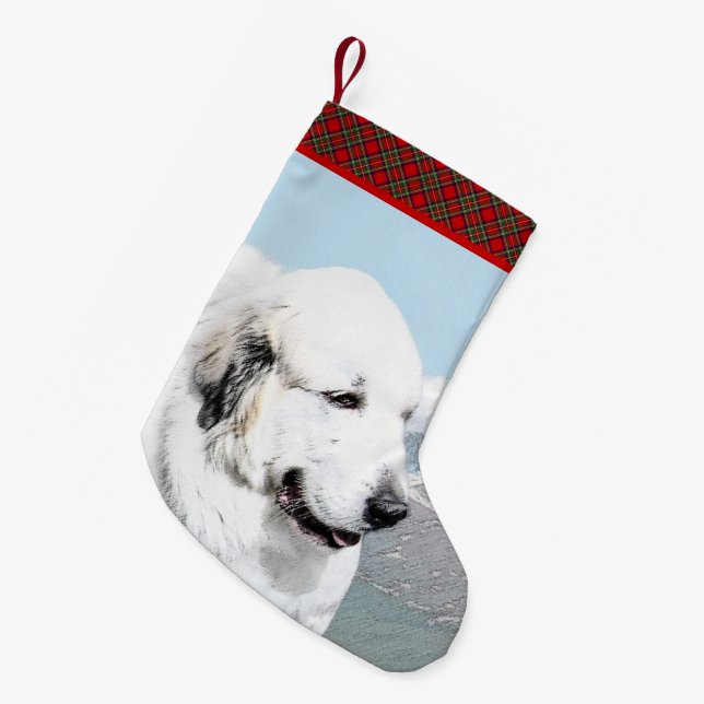 Great Pyrenäen Malerei - Original Hundekunst Kleiner Weihnachtsstrumpf (Vorderansicht (hängend))