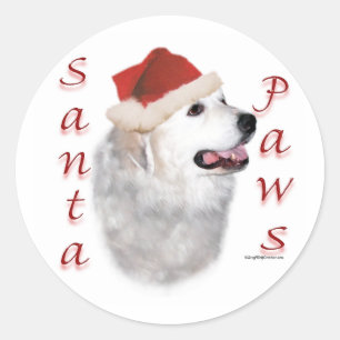 Great Pyrenäen Santa Paws Runder Aufkleber