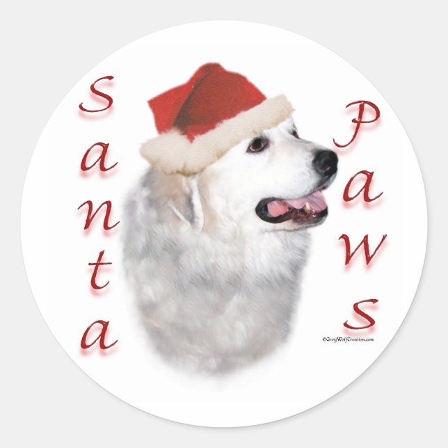 Great Pyrenäen Santa Paws Runder Aufkleber (Vorderseite)