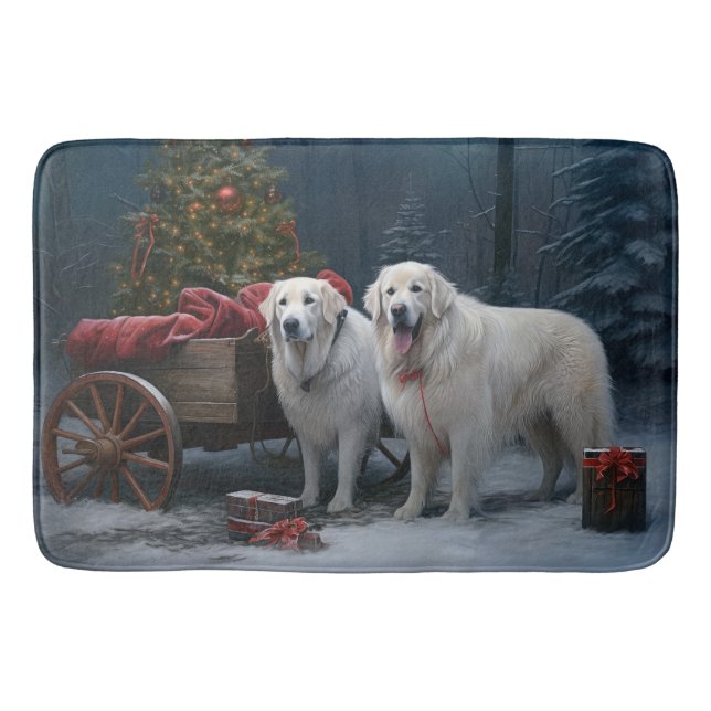 Great Pyrenäen Snowy Sleigh Weihnachtsdekor Badematte (Vorderseite)
