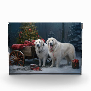 Great Pyrenäen Snowy Sleigh Weihnachtsdekor Fotoblock