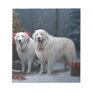 Great Pyrenäen Snowy Sleigh Weihnachtsdekor Notizblock
