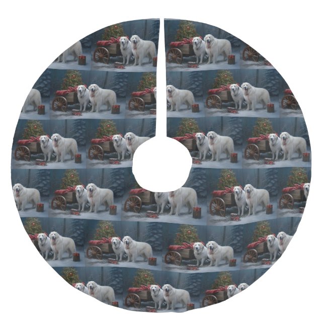 Great Pyrenäen Snowy Sleigh Weihnachtsdekor Polyester Weihnachtsbaumdecke (Vorderseite)