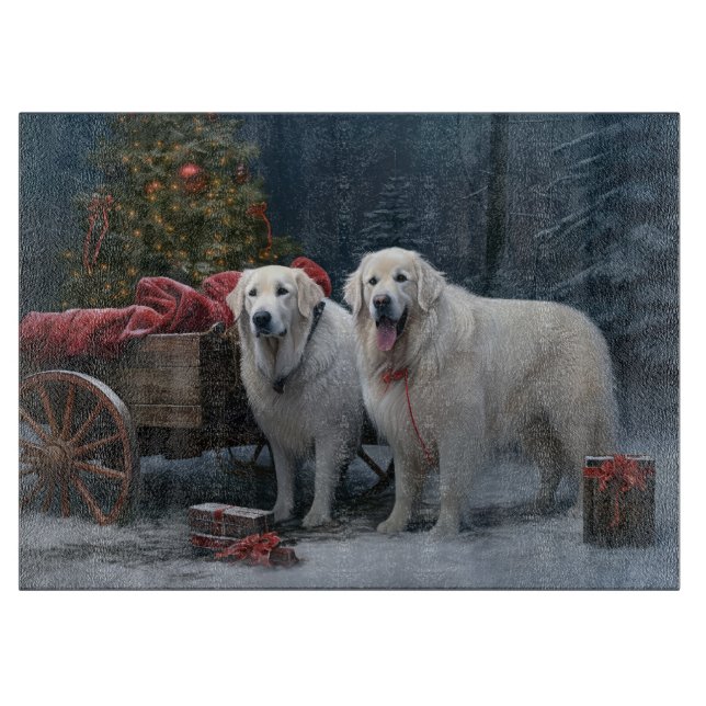 Great Pyrenäen Snowy Sleigh Weihnachtsdekor Schneidebrett (Vorderseite)