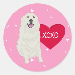 Great Pyrenäen Valentinstag Runder Aufkleber