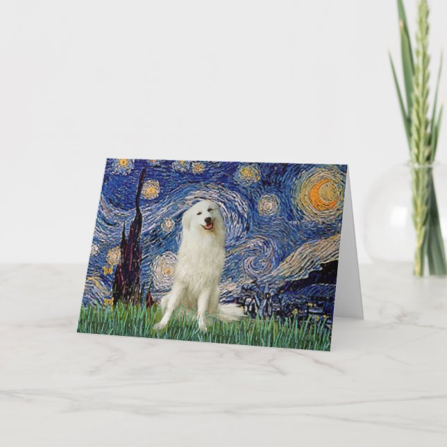 Great Pyrenees (3) in Starry Night (Van Gogh) Dankeskarte (Vorderseite)