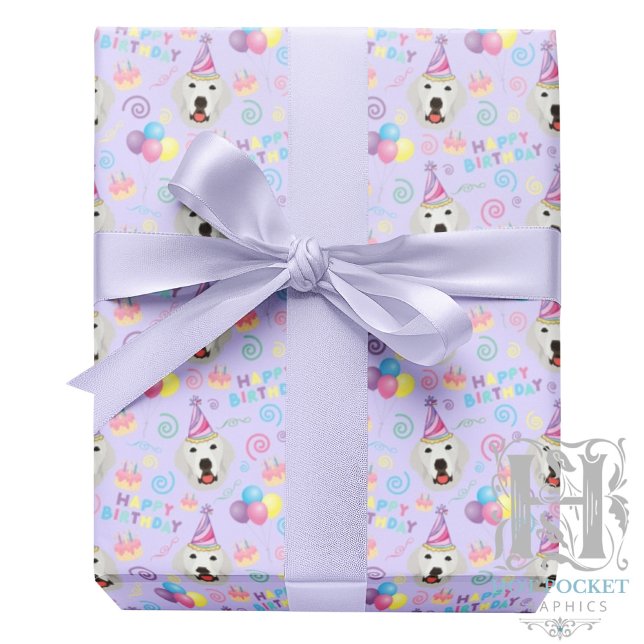 Great Pyrenees Birthday Gift Wrapping Paper Purple Geschenkpapier (Von Creator hochgeladen)