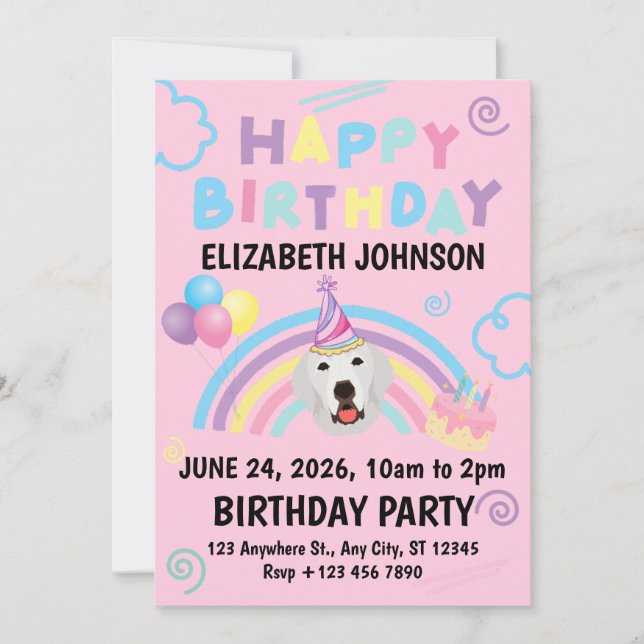 Great Pyrenees Birthday Invitation Pink Einladung (Vorderseite)