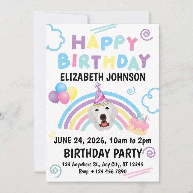 Great Pyrenees Birthday Invitation White Einladung (Vorderseite)