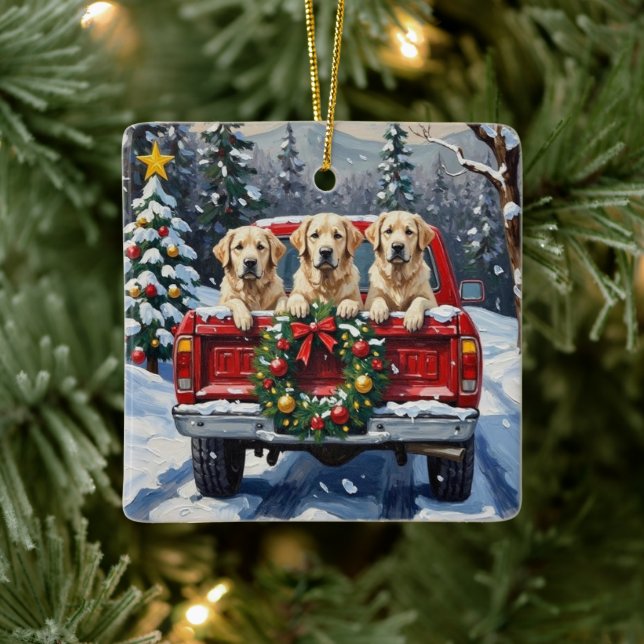 Great Pyrenees Christmas Red Truck Holiday Keramikornament (Baum)
