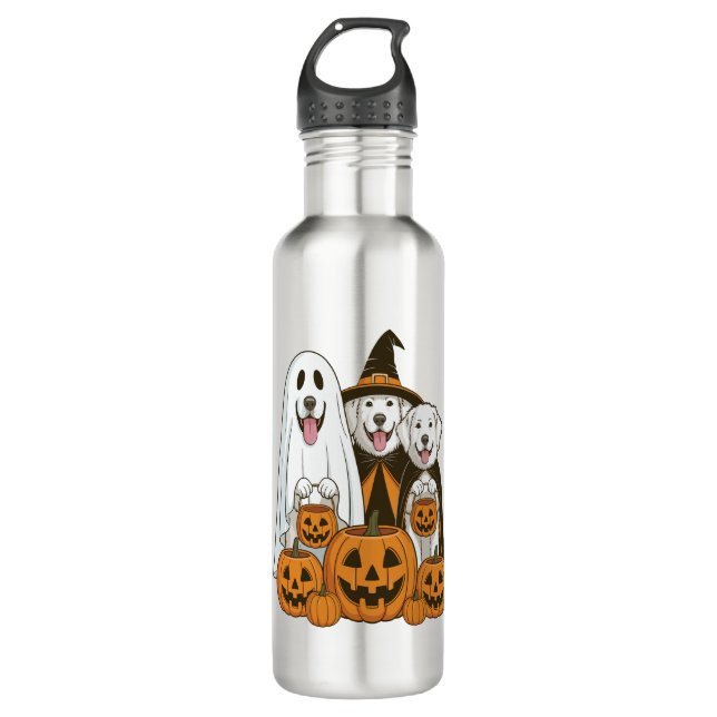 Great Pyrenees Dog Ghost Witch Halloween Matching  Edelstahlflasche (Vorderseite)