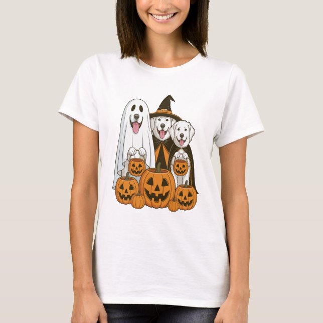 Great Pyrenees Dog Ghost Witch Halloween Matching  T-Shirt (Vorderseite)