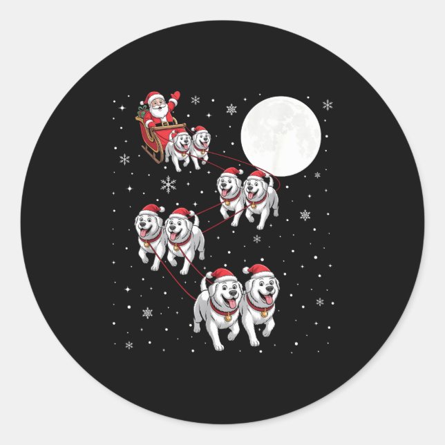 Great Pyrenees Dog Xmas Pajama Matching Santa Clau Runder Aufkleber (Vorderseite)