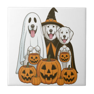 Great Pyrenees Hund Geisterhexe Halloween passend Fliese