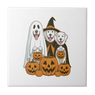 Great Pyrenees Hund Geisterhexe Halloween passend Fliese