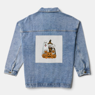 Great Pyrenees Hund Geisterhexe Halloween passend Jeansjacke