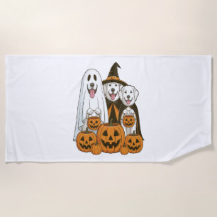 Great Pyrenees Hund Geisterhexe Halloween passend Strandtuch