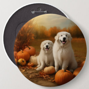 Great Pyrenees Welpe Herbstfreude Kürbis  Button