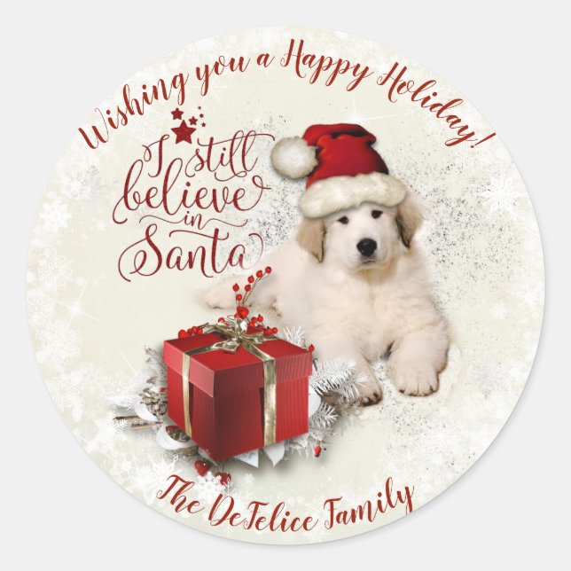Great Pyrenees Xmas Puppy Runder Aufkleber (Vorderseite)