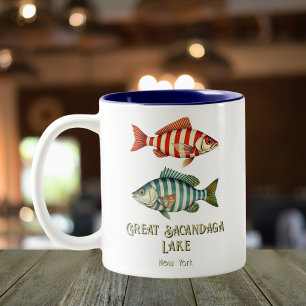 Great Sacandaga Lake New York nautischer Fisch Zweifarbige Tasse