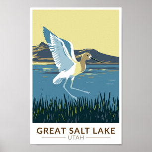 Great Salt Lake American Avocet Travel Art Vintag Poster