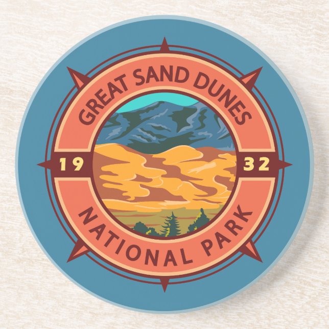 Great Sand Dunes Nationalpark Retro Kompass Getränkeuntersetzer (Vorne)