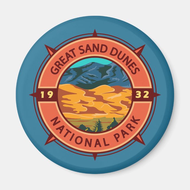 Great Sand Dunes Nationalpark Retro Kompass Magnet (Vorne)